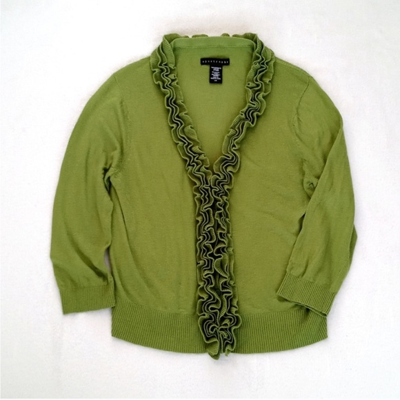 Apostrophe Women's Lime Green Long Sleeve Cardigan Dainty Nylon Blend Sweater L - Picture 1 of 9